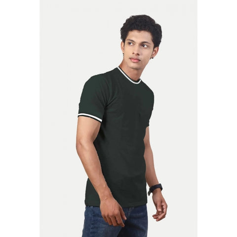 Generic Men's Casual Half sleeve Solid Polyester Crew Neck T-shirt (Olive)