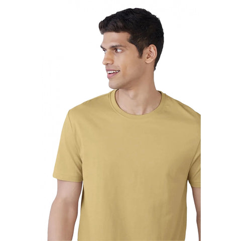 Generic Men's Casual Half sleeve Solid Polyester Crew Neck T-shirt (Sand)