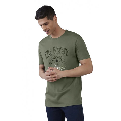 Generic Men's Casual Half sleeve Printed Cotton Crew Neck T-shirt (Military Green)