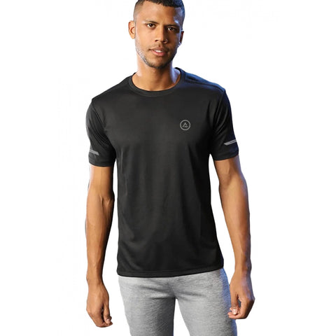 Generic Men's Casual Half sleeve Solid Polyester Crew Neck T-shirt (Black)