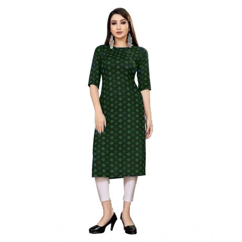 Generic Women's Casual 3/4th Sleeve Printed Cotton Blend Kurti (Green)