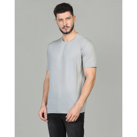 Generic Men's Casual Half Sleeve Solid Cotton Blended Round Neck T-shirt (Grey)