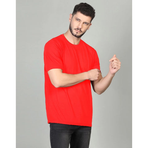 Generic Men's Casual Half Sleeve Solid Cotton Blended Round Neck T-shirt (Red)