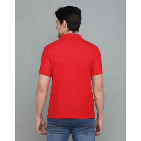 Generic Men's Casual Half Sleeve Solid Cotton Blended Polo Neck T-shirt (Red)