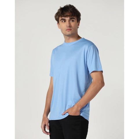 Generic Men's Casual Half Sleeve Solid Polyester Round Neck T-shirt (Sky)