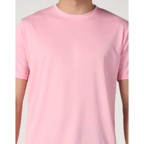 Generic Men's Casual Half Sleeve Solid Polyester Round Neck T-shirt (Pink)