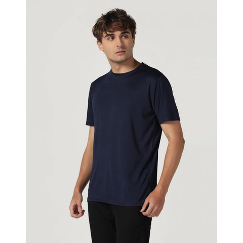 Generic Men's Casual Half Sleeve Solid Polyester Round Neck T-shirt (Navy)