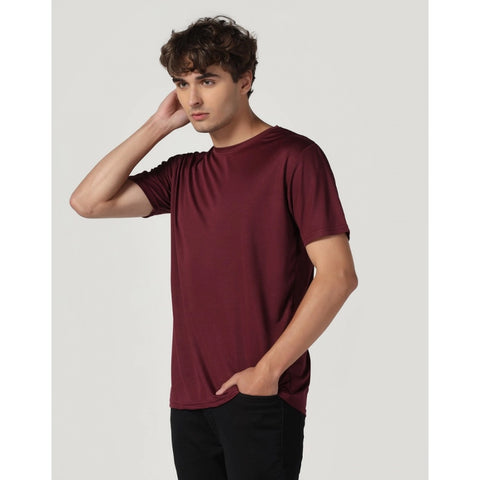 Generic Men's Casual Half Sleeve Solid Polyester Round Neck T-shirt (Maron)