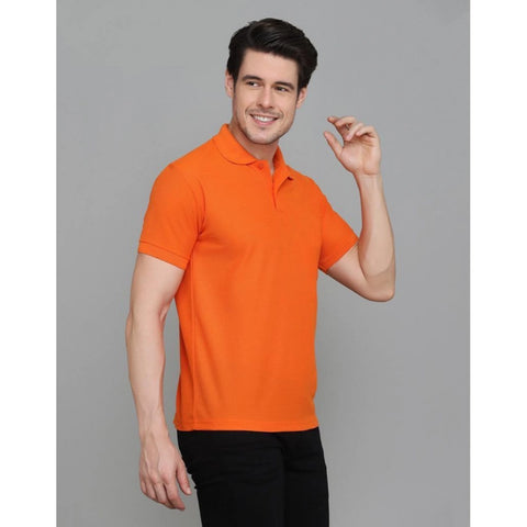 Generic Men's Casual Half Sleeve Solid Cotton Blended Polo Neck T-shirt (Orange)