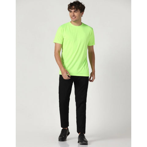 Generic Men's Casual Half Sleeve Solid Polyester Round Neck T-shirt (Neon)