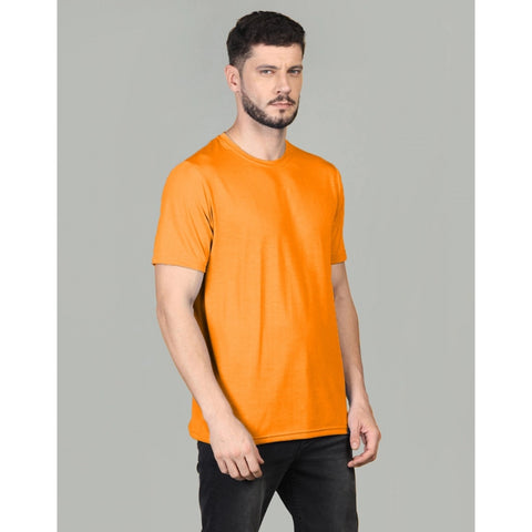 Generic Men's Casual Half Sleeve Solid Cotton Blended Round Neck T-shirt (Orange)