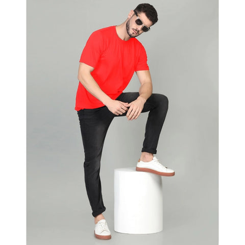 Generic Men's Casual Half Sleeve Solid Cotton Blended Round Neck T-shirt (Red)