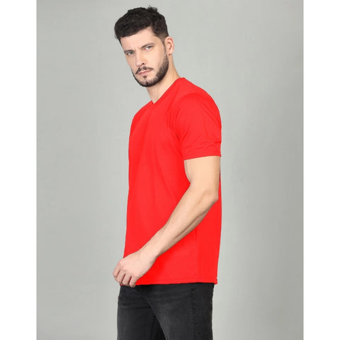 Generic Men's Casual Half Sleeve Solid Cotton Blended Round Neck T-shirt (Red)