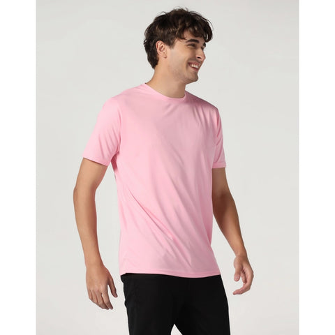 Generic Men's Casual Half Sleeve Solid Polyester Round Neck T-shirt (Pink)