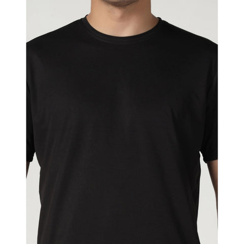 Generic Men's Casual Half Sleeve Solid Polyester Round Neck T-shirt (Black)