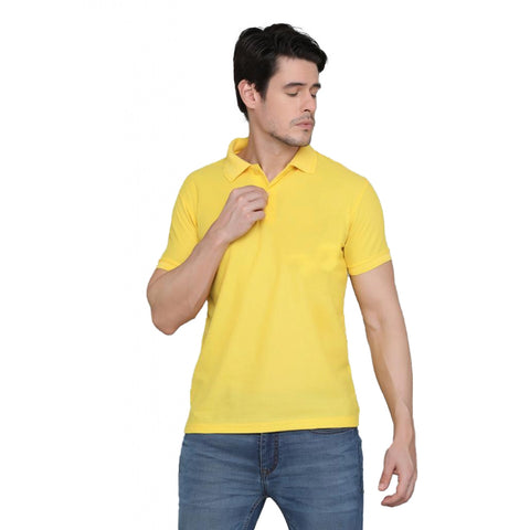 Generic Men's Casual Half Sleeve Solid Cotton Blended Polo Neck T-shirt (Yellow)