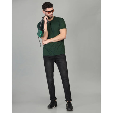 Generic Men's Casual Half Sleeve Solid Cotton Blended Round Neck T-shirt (B.Green)