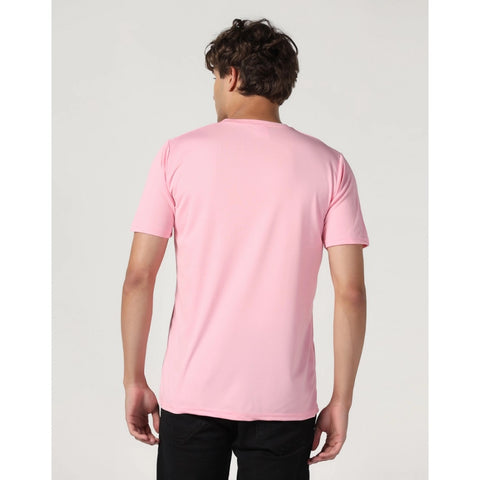 Generic Men's Casual Half Sleeve Solid Polyester Round Neck T-shirt (Pink)