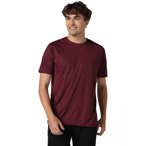 Generic Men's Casual Half Sleeve Solid Polyester Round Neck T-shirt (Maron)