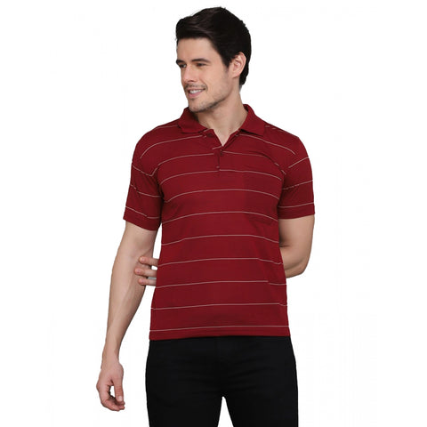 Generic Men's Casual Half Sleeve Striped Cotton Blended Polo Neck T-shirt (Maroon)