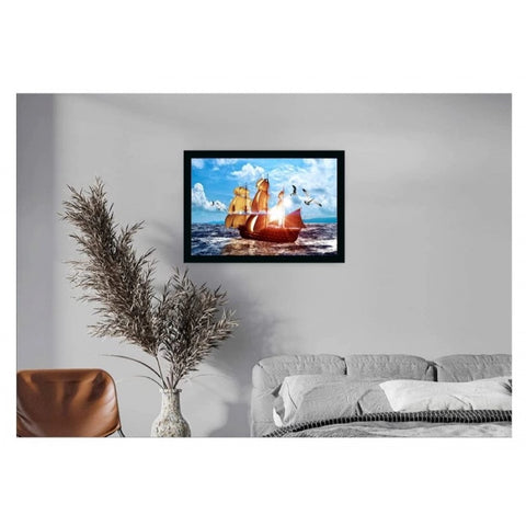 Generic Boat Frame Paintingwith Synthetic Photo Frame (Multicolor)