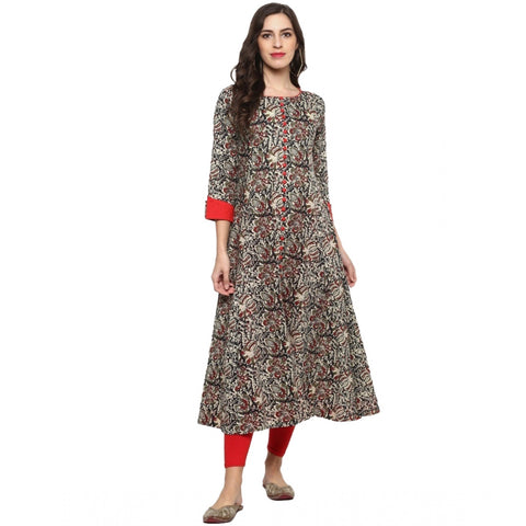 Generic Women's Casual 3/4 th Sleeve Printed Cotton Kurti (MultiColor)