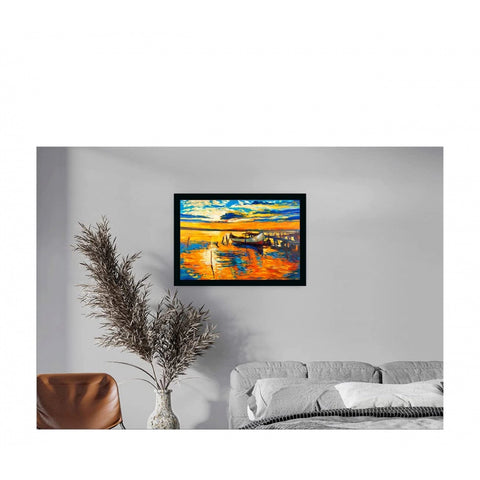 Generic Boat Painting Painting with Synthetic Photo Frame (Multicolor)