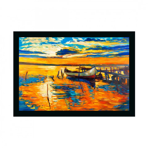 Generic Boat Painting Painting with Synthetic Photo Frame (Multicolor)