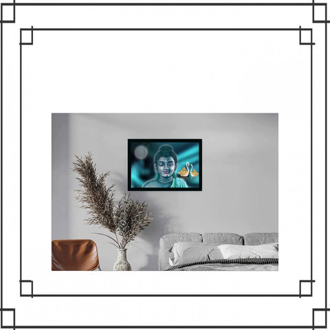 Generic Buddha Painting with Synthetic Photo Frame (Multicolor)