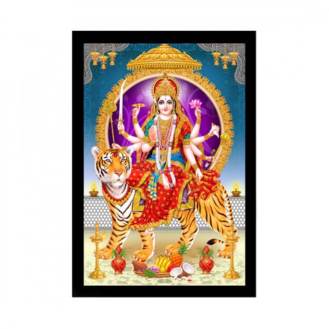 Generic Durga Mata Painting with Synthetic Photo Frame (Multicolor)