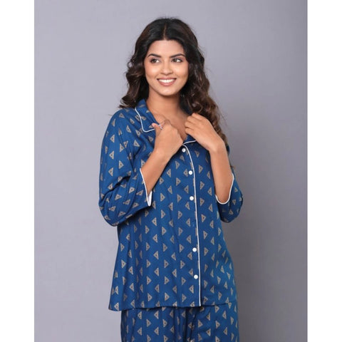 Generic Women's Casual Rayon 3-4th Sleeve Night Suit Set (Blue)