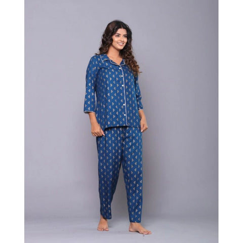 Generic Women's Casual Rayon 3-4th Sleeve Night Suit Set (Blue)