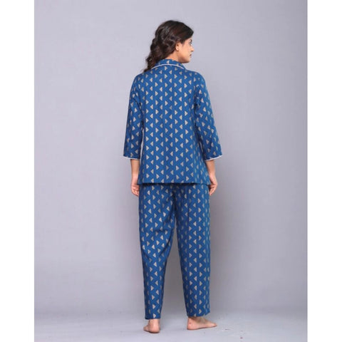 Generic Women's Casual Rayon 3-4th Sleeve Night Suit Set (Blue)