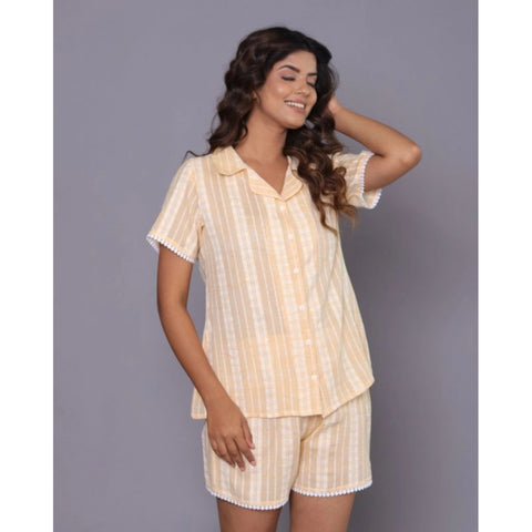 Generic Women's Casual Cotton Short Sleeve Short Night Suit Set (Yellow)