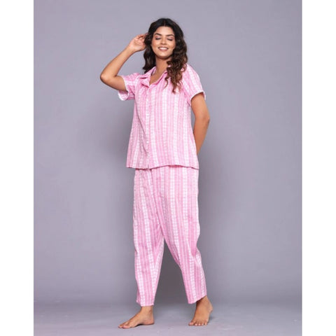 Generic Women's Casual Cotton Short Sleeve Full Night Suit Set (Pink)