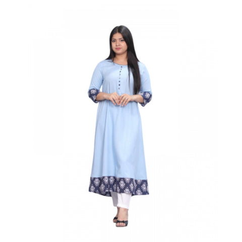 Generic Women's Casual Viscose Rayon 3-4th Sleeve Kurti (Light Blue)