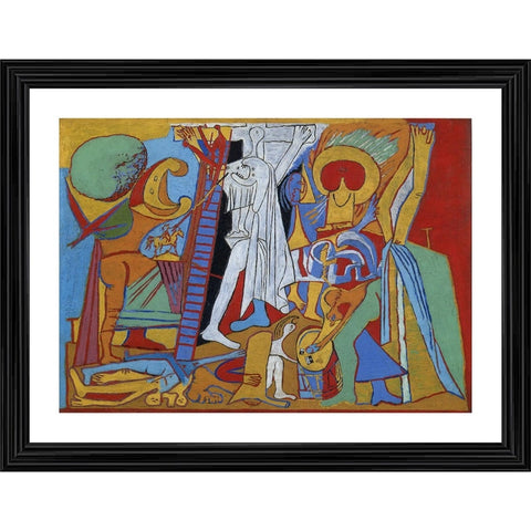 Generic Crucifixion 1930 Painting With Wood Photo Frame (Multicolor)