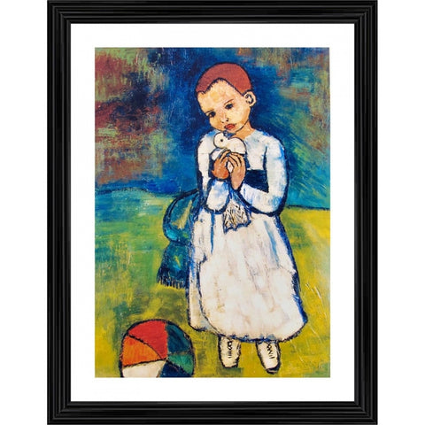 Generic Child with a Dove 1901 Painting With Wood Photo Frame (Multicolor)