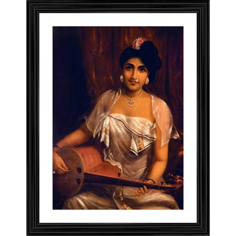 Generic A Lady Playing Veena 1888 Painting With Wood Photo Frame (Multicolor)