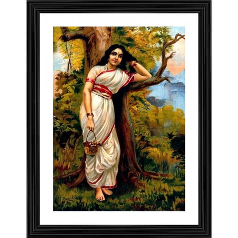 Generic Ahalya Ahilya 1900 Painting With Wood Photo Frame (Multicolor)