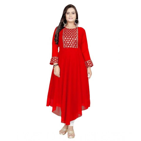 Generic Women's Georgette Embroidered Kurti (Red)