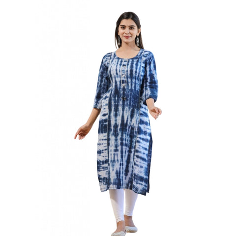 Generic Women's Cotton Dyed 3/4 Sleeve Round Neck Kurti (Blue)