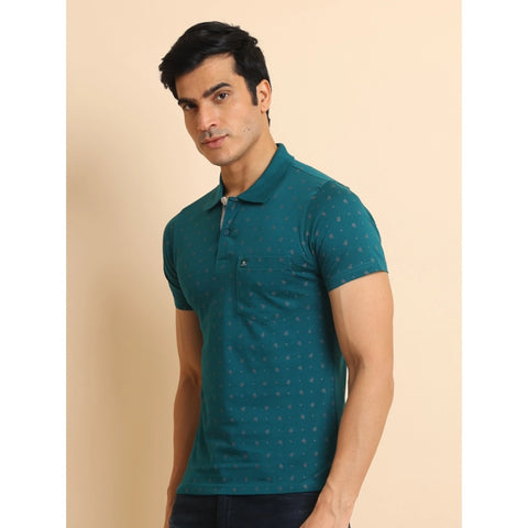 Generic Men's Casual Cotton Printed Polo Neck Half Sleeve T-Shirt (Green)