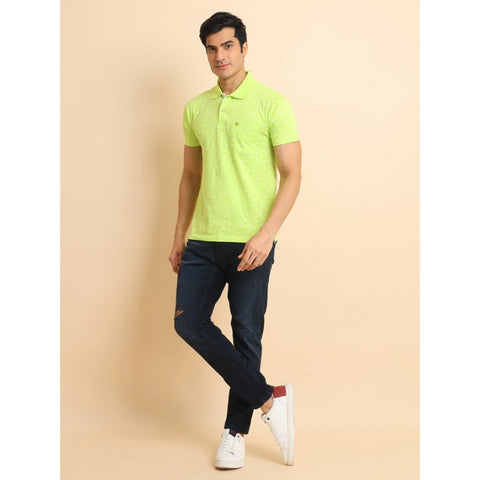 Generic Men's Casual Cotton Printed Polo Neck Half Sleeve T-Shirt (Green)