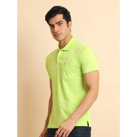 Generic Men's Casual Cotton Printed Polo Neck Half Sleeve T-Shirt (Green)