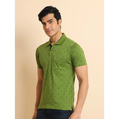 Generic Men's Casual Cotton Printed Polo Neck Half Sleeve T-Shirt (Green)