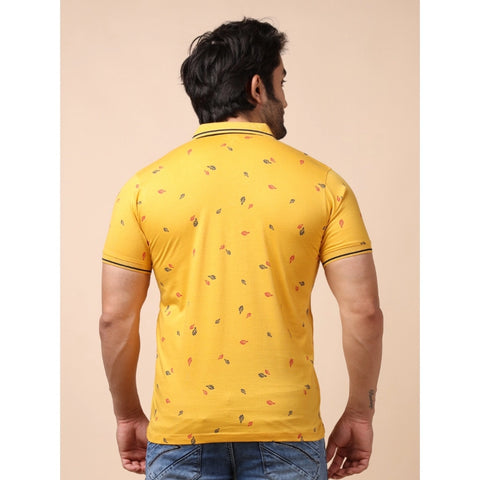 Generic Men's Casual Cotton Printed Polo Neck Half Sleeve T-Shirt (Mustard)