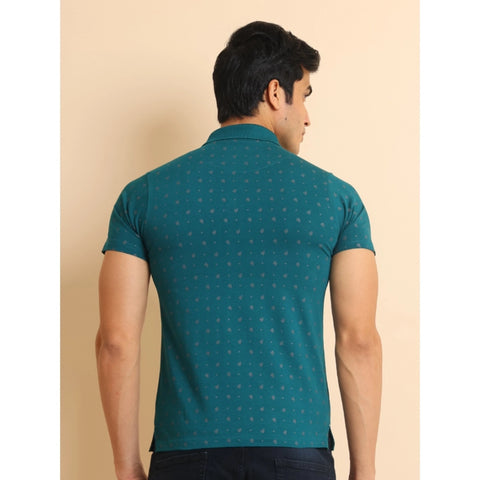 Generic Men's Casual Cotton Printed Polo Neck Half Sleeve T-Shirt (Green)