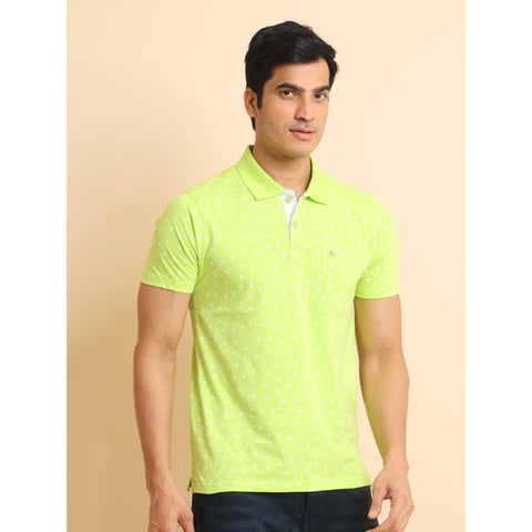 Generic Men's Casual Cotton Printed Polo Neck Half Sleeve T-Shirt (Green)