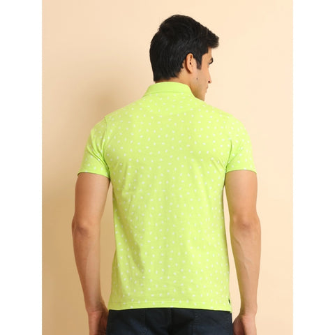 Generic Men's Casual Cotton Printed Polo Neck Half Sleeve T-Shirt (Green)